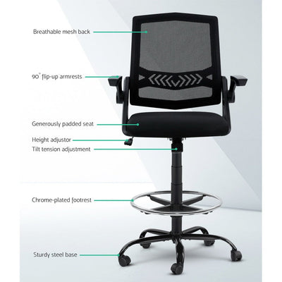 Artiss Office Chair Drafting Stool Mesh Chairs Black