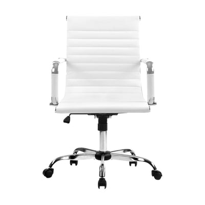 Artiss Office Chair Conference Chairs PU Leather Mid Back White