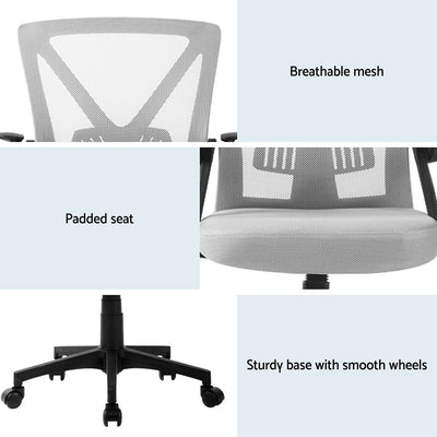Artiss 2x Mesh Office Chair Mid Back Grey