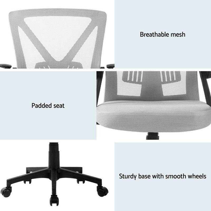 Artiss 2x Mesh Office Chair Mid Back Grey