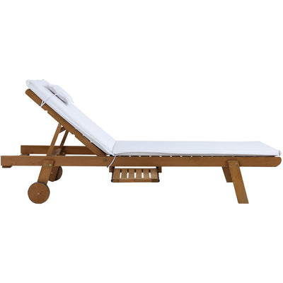 Gardeon 2x Sun Lounge Wooden Lounger Outdoor Furniture Day Bed Wheel Patio White