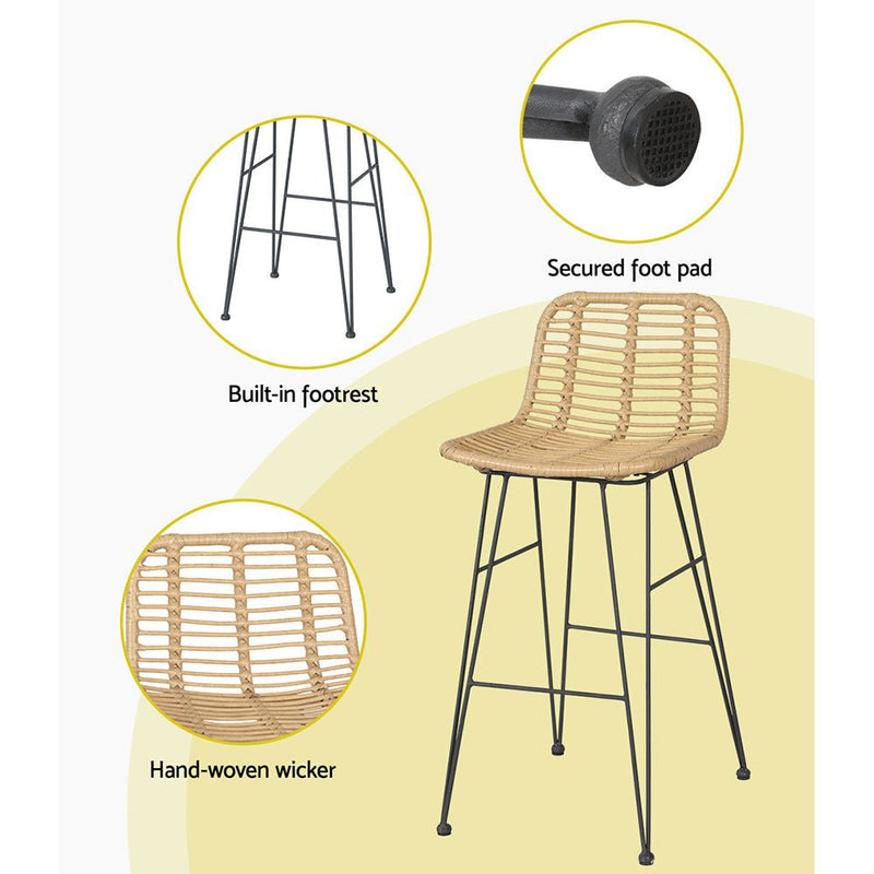 Gardeon 2x Outdoor Bar Stools Rattan Nature