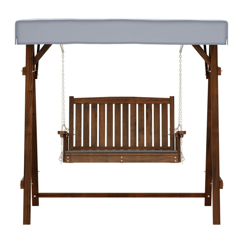 Gardeon Outdoor Wooden Swing Chair Garden Bench Canopy Cushion 2 Seater Charcoal