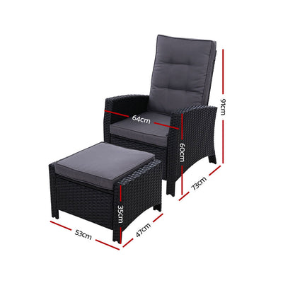 Gardeon Recliner Chair Sun lounge Wicker Lounger Outdoor Patio Furniture Adjustable Black