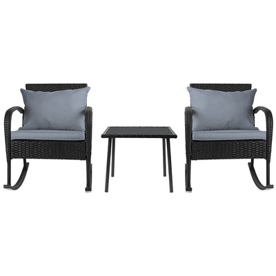 Gardeon 3PC Rocking Chair Table Wicker Outdoor Furniture Patio Bistro Set Black