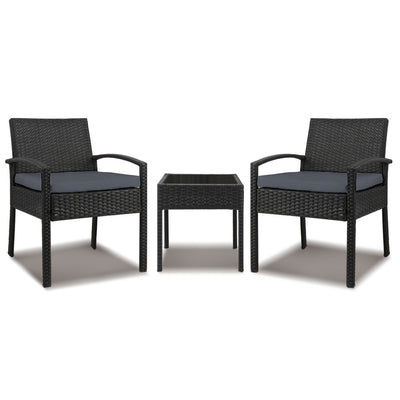 Gardeon 3PC Patio Furniture Bistro Set Wicker Outdoor Lounge Setting Black