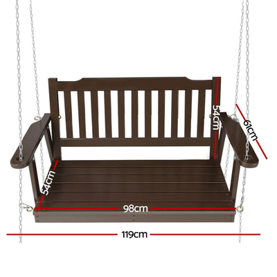 Gardeon Porch Swing Chair With Chain Outdoor Furniture Wooden Bench 2 Seat Brown