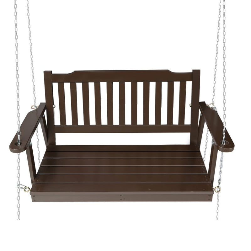 Gardeon Porch Swing Chair With Chain Outdoor Furniture Wooden Bench 2 Seat Brown