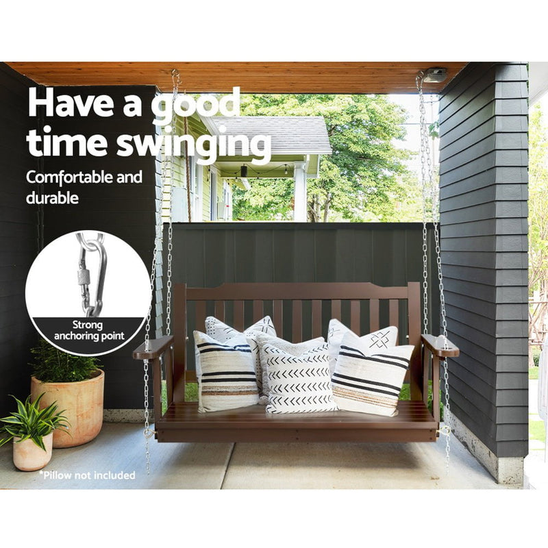 Gardeon Porch Swing Chair With Chain Outdoor Furniture Wooden Bench 2 Seat Brown