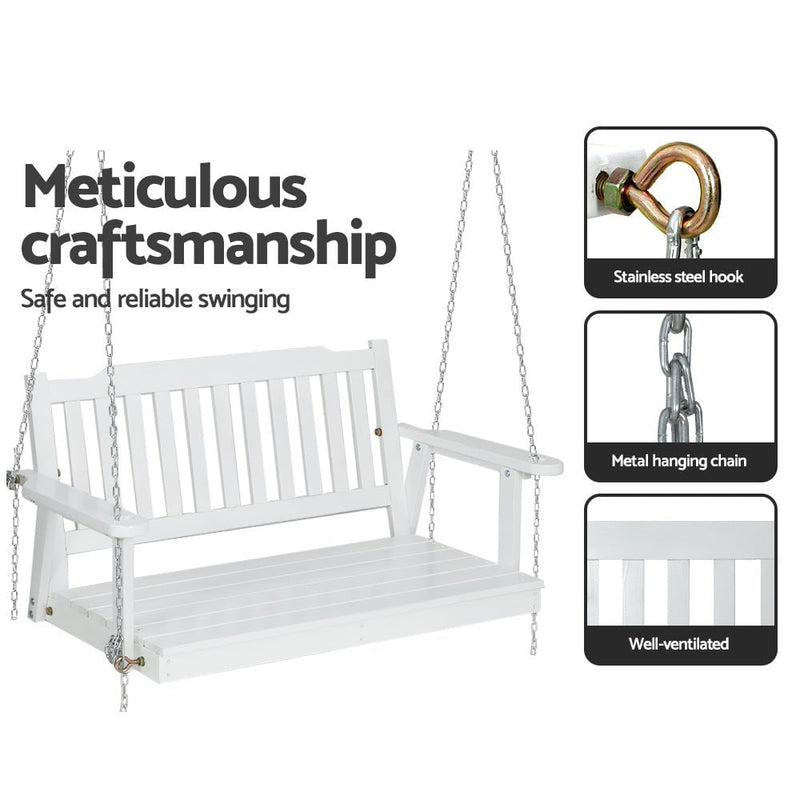 2 Seater Gardeon Outdoor Porch Swing Chair Wooden White