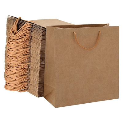 100pcs Bulk Kraft Paper Bags Pack Brown Shopping Retail Gift Bags Reusable Brown