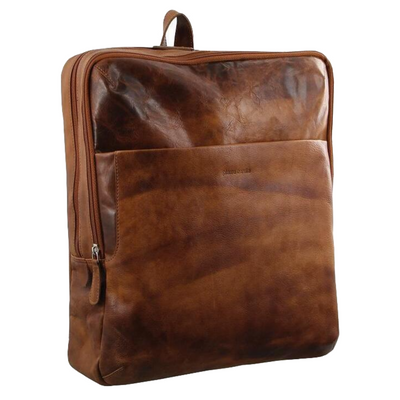 Pierre Cardin Rustic Large Leather Backpack Bag Rucksack Men Women - Cognac