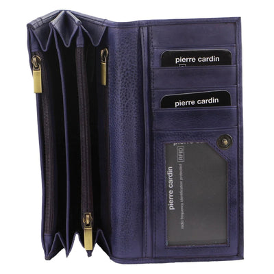 Pierre Cardin Ladies Womens Soft Italian Leather RFID Purse Wallet - Purple