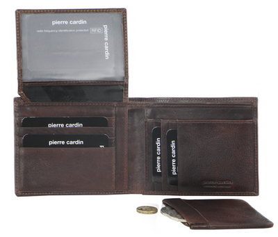 Pierre Cardin Mens Genuine Italian Leather Wallet Removable Coin Purse - Brown