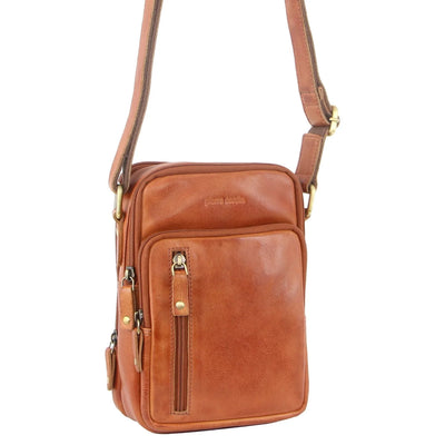 Pierre Cardin Cross Body Bag Unisex Sling Shoulder Messenger Travel - Cognac