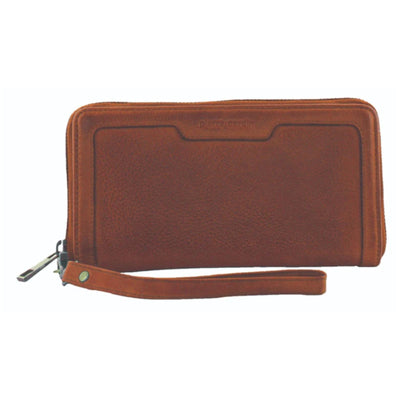 Pierre Cardin Womens Leather Zip Around Wallet w/ Wristlet in Cognac