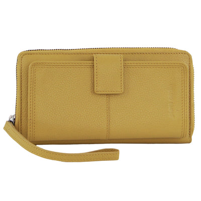 Pierre Cardin Womens Leather Zip Around Wallet RFID Blocking w/ Wristlet in Zinc Yellow