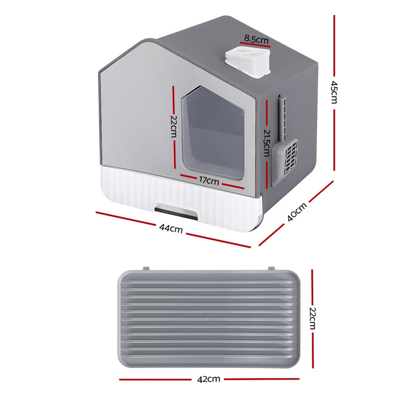 i.Pet Cat Litter Box Large Tray Kitty Toilet Enclosed Cat Litter Box Hooded Scoop Mat Grey