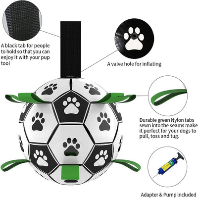 Dog Soccer Ball w/Grab Tabs Interactive Pet Dog Toy Football 