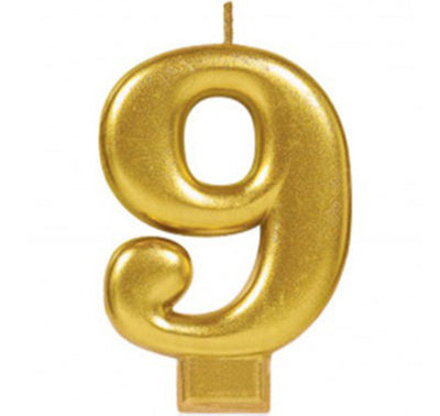 Party Supplies Gold Metallic Number Candle [Number: 9]