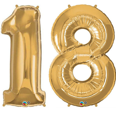 Metallic Gold Number Foil Balloons 86cm ( Number 18 )