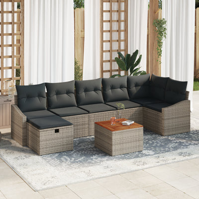 8 Piece Garden Sofa Set with Cushions Grey Poly Rattan