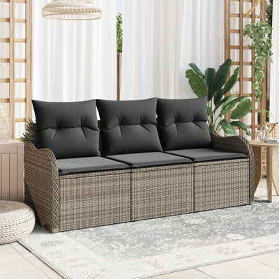 3 Piece Garden Sofa Set with Cushions Grey Poly Rattan