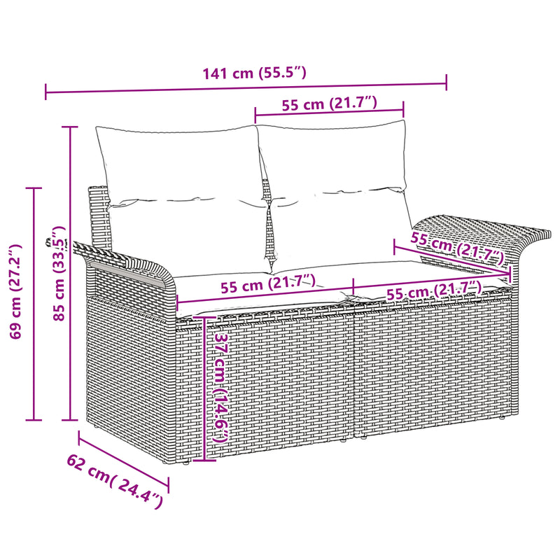 10 Piece Garden Sofa Set with Cushions Black Poly Rattan