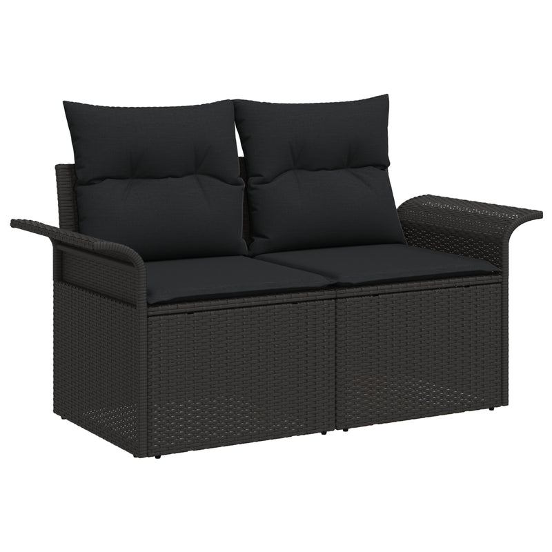 10 Piece Garden Sofa Set with Cushions Black Poly Rattan
