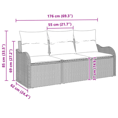 3 Piece Garden Sofa Set with Cushions Grey Poly Rattan