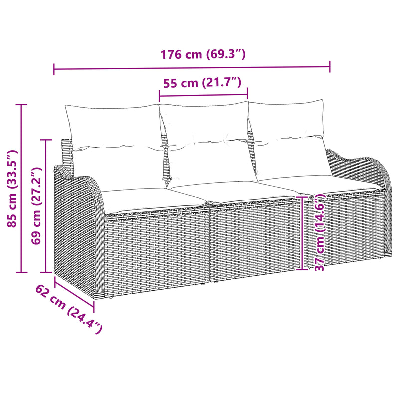3 Piece Garden Sofa Set with Cushions Grey Poly Rattan