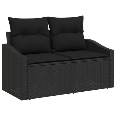 7 Piece Garden Sofa Set with Cushions Black Poly Rattan
