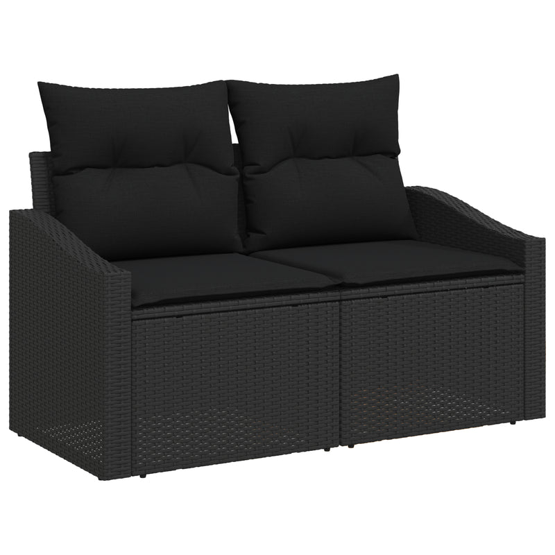 7 Piece Garden Sofa Set with Cushions Black Poly Rattan