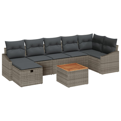 8 Piece Garden Sofa Set with Cushions Grey Poly Rattan