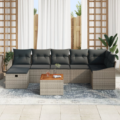 8 Piece Garden Sofa Set with Cushions Grey Poly Rattan