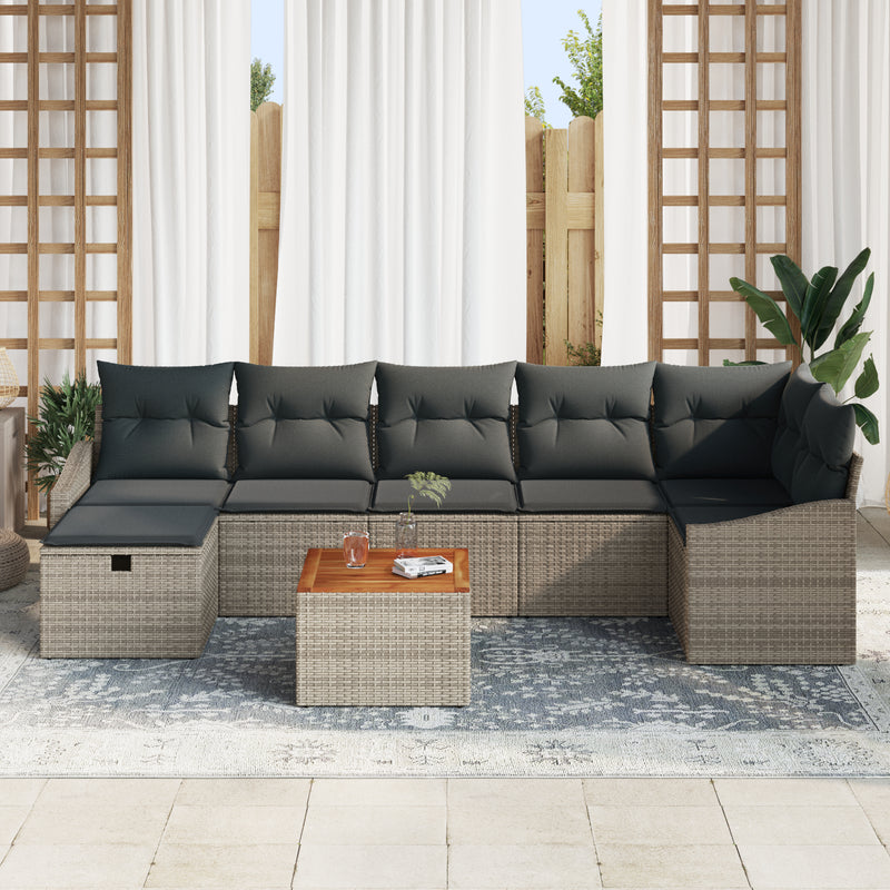 8 Piece Garden Sofa Set with Cushions Grey Poly Rattan