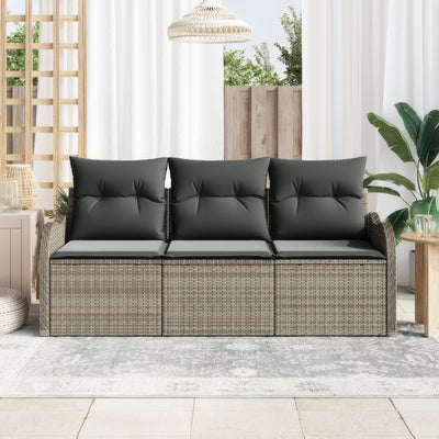 3 Piece Garden Sofa Set with Cushions Grey Poly Rattan