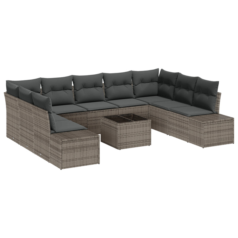 9 Piece Garden Sofa Set with Cushions Black Poly Rattan