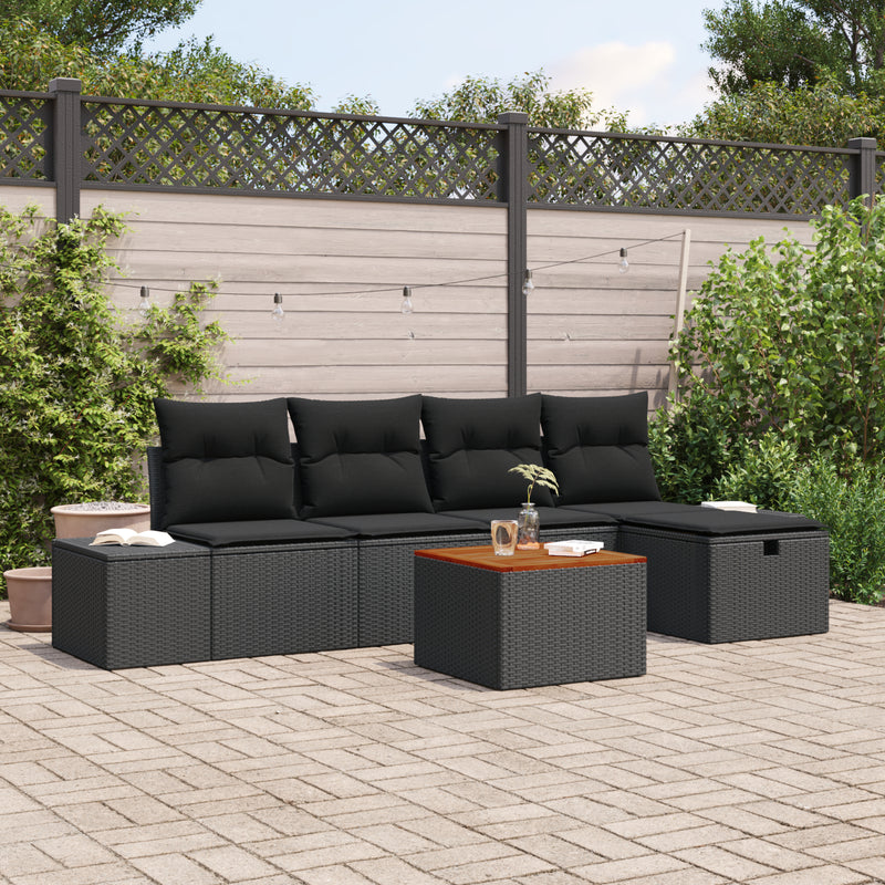 6 Piece Garden Sofa Set with Cushions Black Poly Rattan