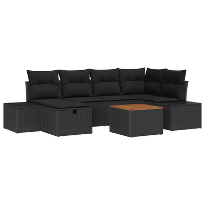 7 Piece Garden Sofa Set with Cushions Black Poly Rattan