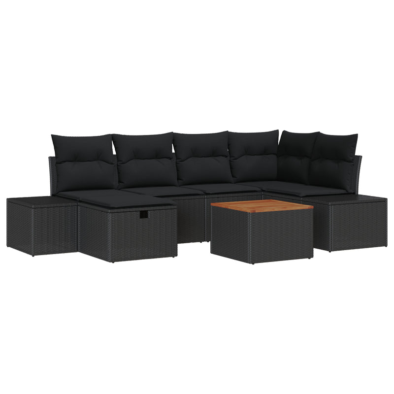 7 Piece Garden Sofa Set with Cushions Black Poly Rattan