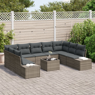 9 Piece Garden Sofa Set with Cushions Black Poly Rattan