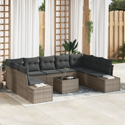 9 Piece Garden Sofa Set with Cushions Black Poly Rattan