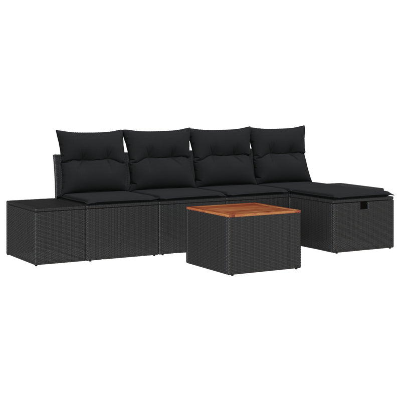 6 Piece Garden Sofa Set with Cushions Black Poly Rattan
