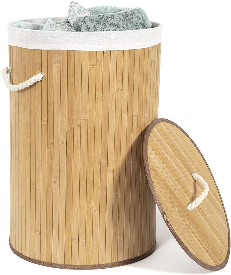 Compactor Round Natural Bamboo Laundry Hamper with Removable Liner 60cm x 40cm