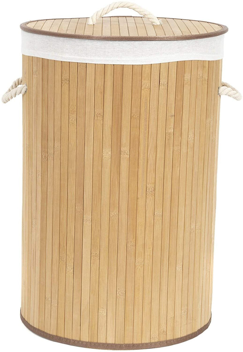 Compactor Round Natural Bamboo Laundry Hamper with Removable Liner 60cm x 40cm