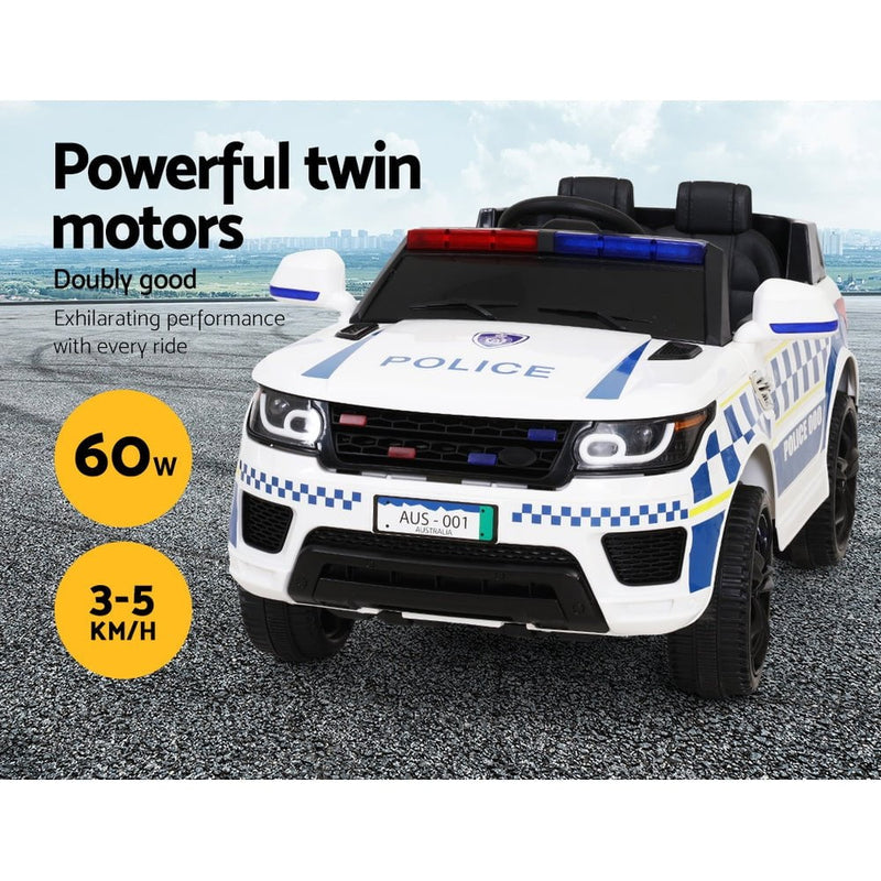 Rigo Kids Ride On Car Inspired Patrol Police Electric Powered Toy Cars White