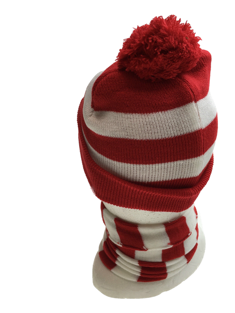 Red White Stripe BEANIE & SCARF SET Hat Where&