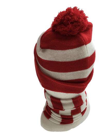 Red White Stripe BEANIE & SCARF SET Hat Where's Wally Waldo Costume Ski Winter Cap