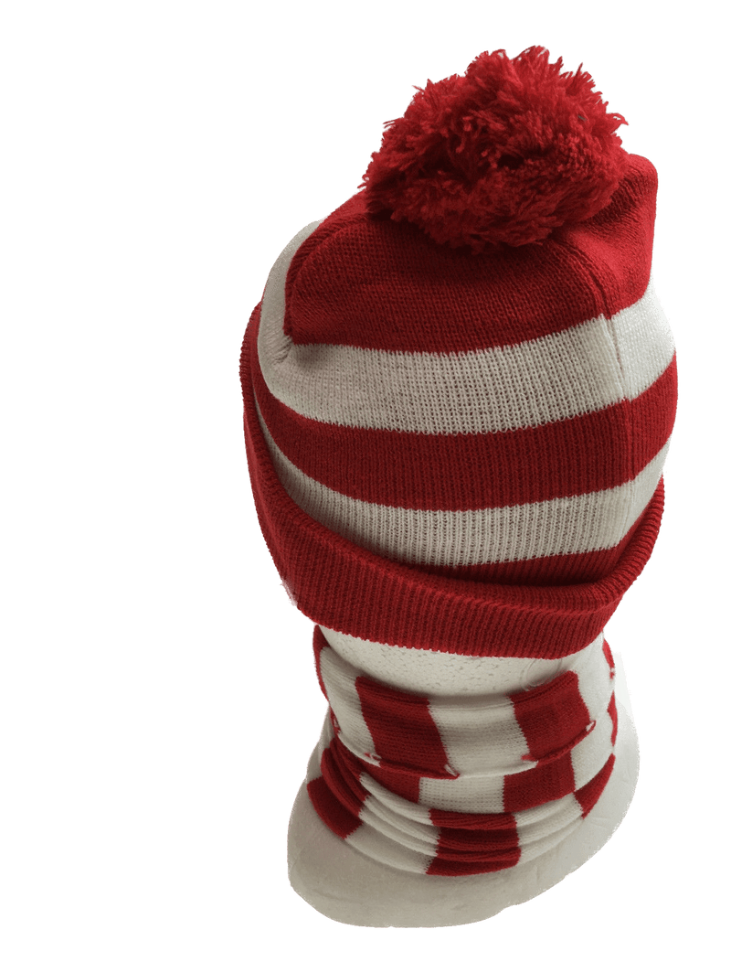 Red White Stripe BEANIE & SCARF SET Hat Where&